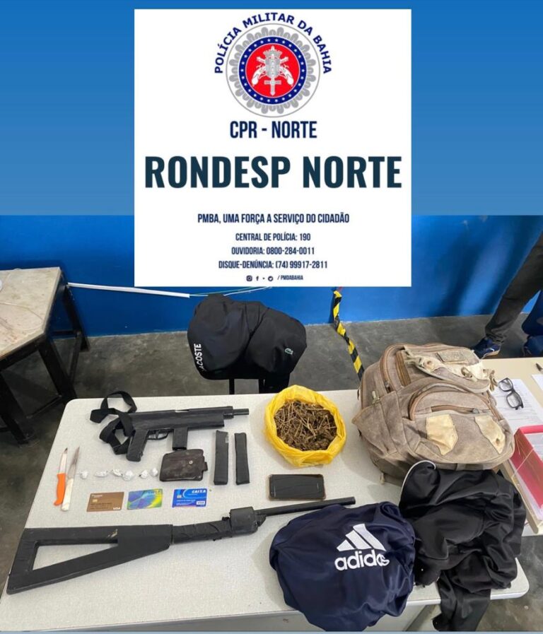PM prende suspeito de portar drogas e simulacro de submetralhadora em Campo Formoso