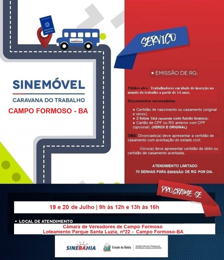 Caravana do Trabalho está em Campo Formoso para fazer emissão de carteira de identidade