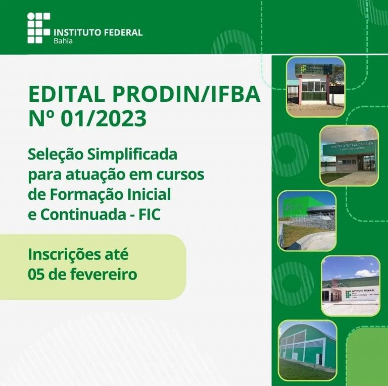 IFBA de Campo Formoso vai contratar profissionais para ministrar cursos até esta semana