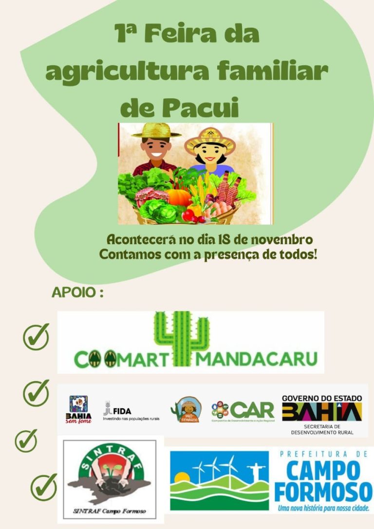 Povoado de Pacuí vai realizar a I Feira da Agricultura Familiar neste sábado (18)